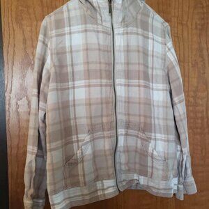 Eddie Bauer 100% Linen Plaid Zip-Up Hoodie Jacket – Men’s Large